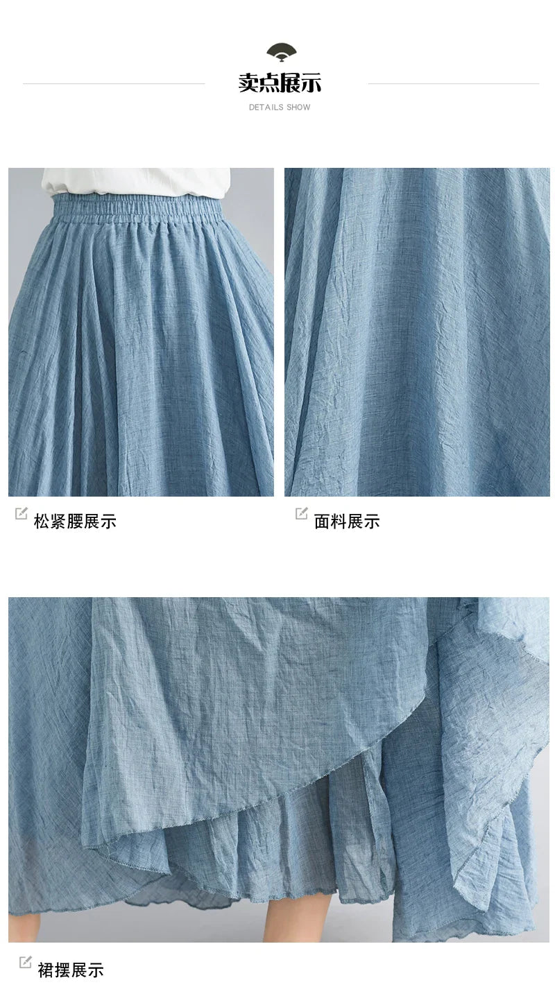 Fashion Cotton Linen Clothes Women Skirts Maxi Y2k Elegant Beach Saia Ropa Mujer Casual Vestido Boho Long Skirt Faldas Harajuku