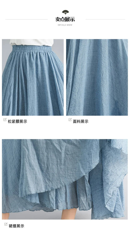 Fashion Cotton Linen Clothes Women Skirts Maxi Y2k Elegant Beach Saia Ropa Mujer Casual Vestido Boho Long Skirt Faldas Harajuku