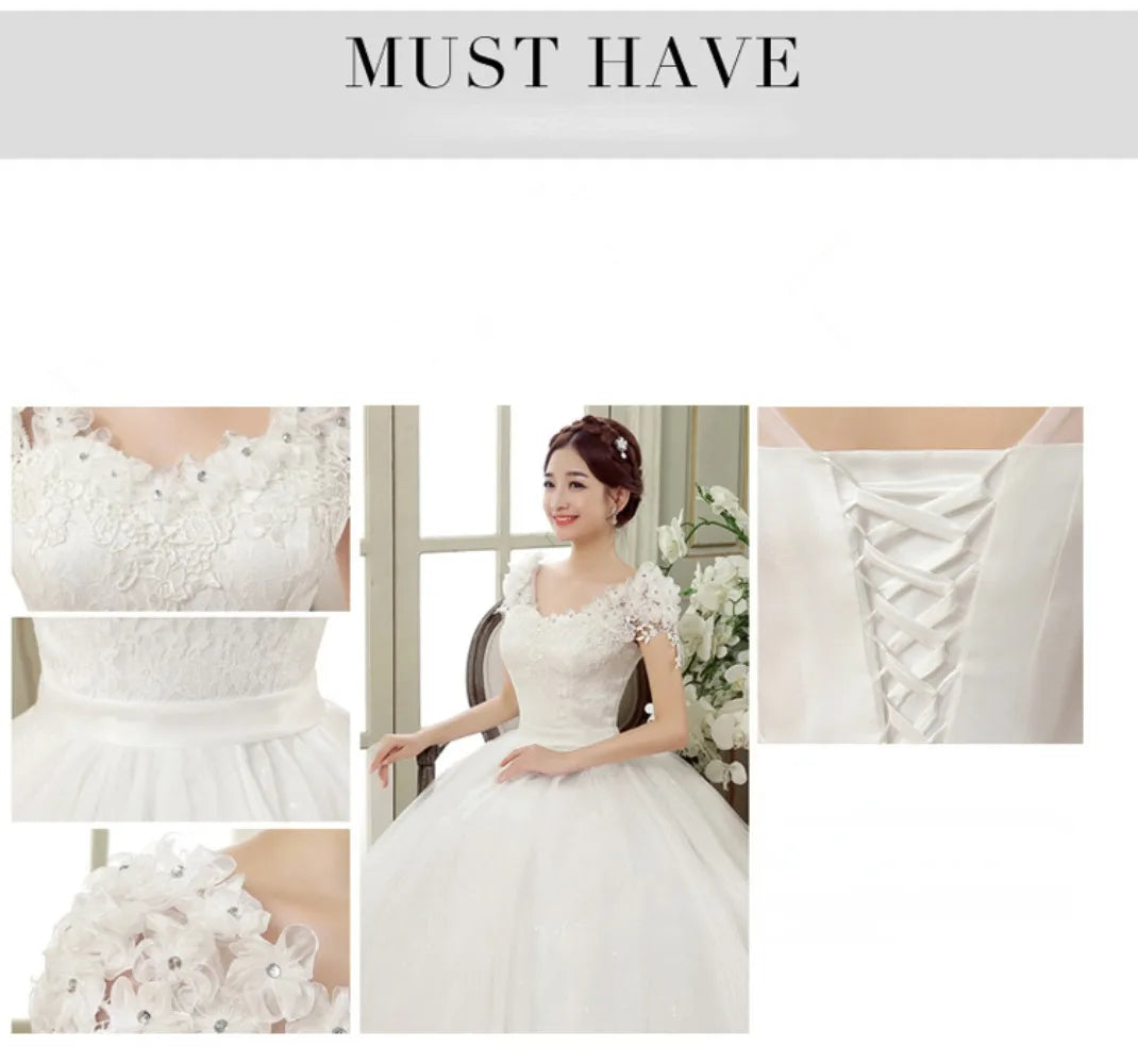 New Plus Size Wedding Dress Slimming Floor-length Back Strap Lace Flower Wedding Dresses for Women White Dress Vestidos De Novia