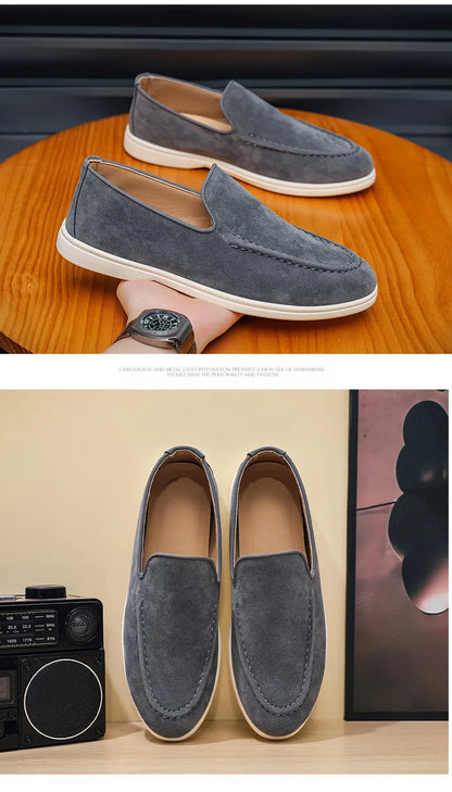 Men's Suede Leather Comfort Loafers, Flat Casual Slip-on Shoes, Fashion Suede Flats, Classic Round Toe Soft Leather Loafers 2026