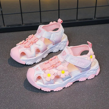 Summer Sport Sandals For Girls PU Leather Waterproof Beach Running Footwear For Children  Hollow Out Teenager Kid's Sneakers