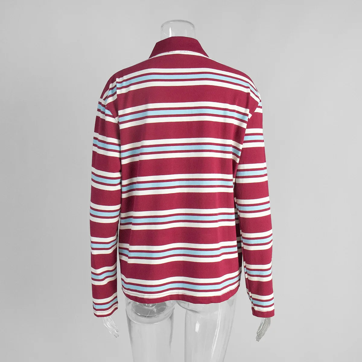 Autumn Casual Stripes Contrast Long-sleeved T-shirt Women Button Lapel Polo Shirt Tshirts New Streetwear Retro Chic Tops 2025