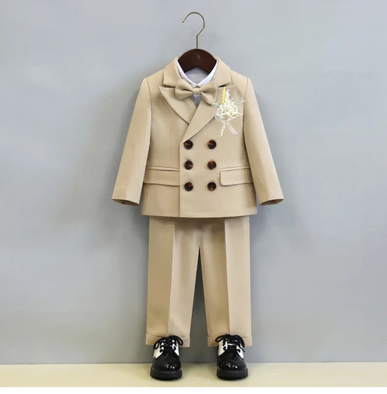 Children's Boys Autumn Formal Green Suit Boys Wedding Suit Children 1 To 14yrs Kids Blazer Pant Bowtie Flower Boys Suits Outfits