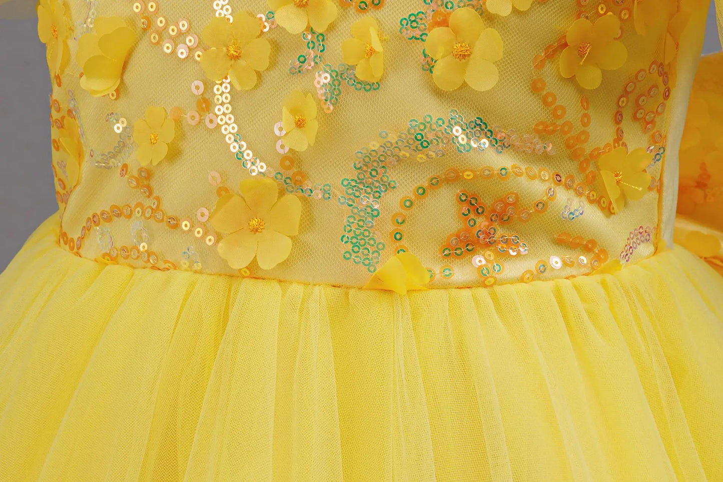 Girls Summer Yellow Sequin Wedding Dresses Wedding Dresses Tulle Carnival Outfits Girls Birthday Party Dresses Girls Ceremony Ou
