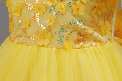 Girls Summer Yellow Sequin Wedding Dresses Wedding Dresses Tulle Carnival Outfits Girls Birthday Party Dresses Girls Ceremony Ou