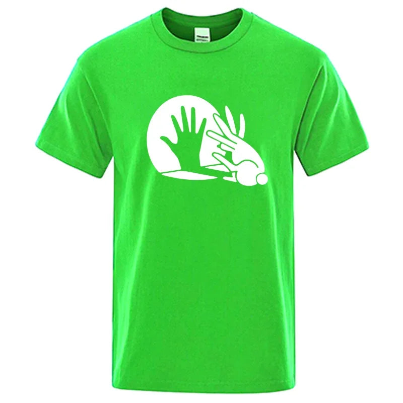 Men's High Quality T-shirt Cotton Blend Funny Shadow Puppet Design Print Summer Casual Loose O-neck for Male T-shirt Tops Tees