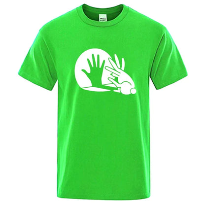 Men's High Quality T-shirt Cotton Blend Funny Shadow Puppet Design Print Summer Casual Loose O-neck for Male T-shirt Tops Tees