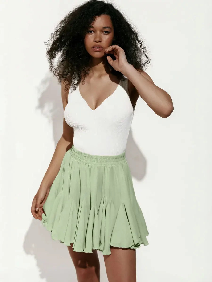 Wolfeel Summer White Mini Skirt High Waist Sexy Cute Ruffle Vintage Tennis Skirt  Elastic Waist Tutu Short Skirts for Women