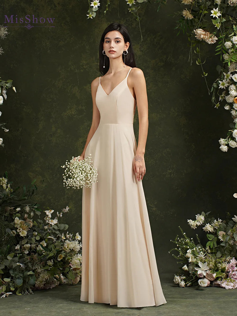 Elegant Sleeveless Lace Back 2024 New Long Formal Evening Dresses With V Neck Party Prom Gowns Robe De Soiree Longue
