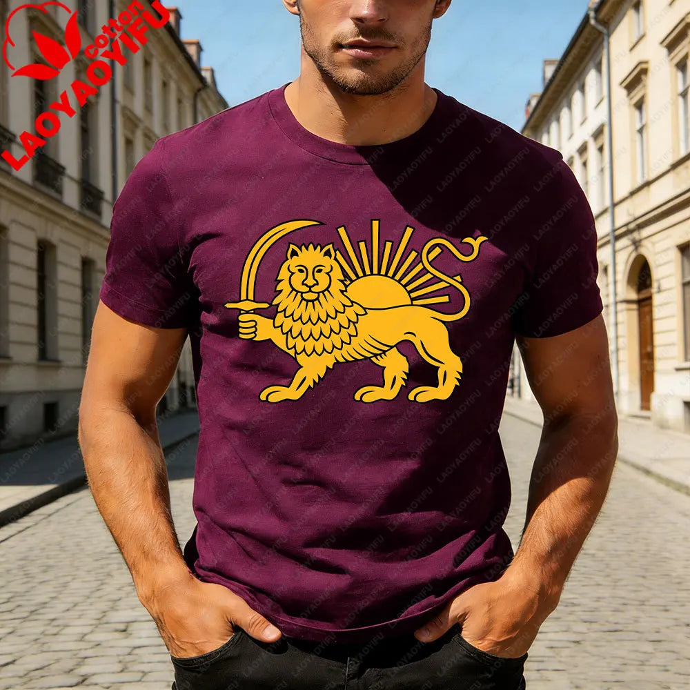Lion and Sun Iran Persian Flag Iran Tshirt Khorshid Graphic T-Shirt Daily Life Casual Men Women Unisex Cotton Streetwear