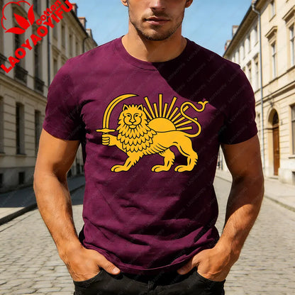 Lion and Sun Iran Persian Flag Iran Tshirt Khorshid Graphic T-Shirt Daily Life Casual Men Women Unisex Cotton Streetwear