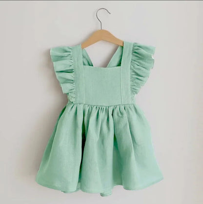 Cute Toddler Girl Dress For Party Pink Summer Baby Girl Dress Linen Cotton Girl Clothes