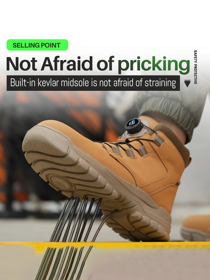 Leather Non Slip Work Boots for Men Rotating Button Safety Shoes Steel Toe Sneaker Male Puncture Proof Protective Boots