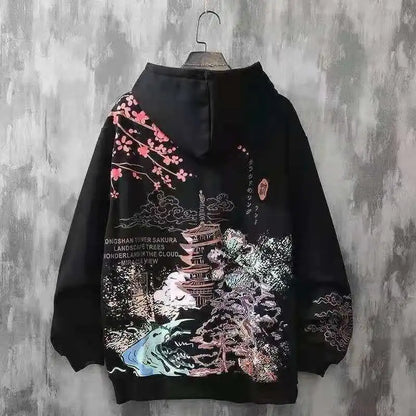Moletons Pretos com Estampa de Anime Essenciais com Capuz Feminino Estética Coreana Moda Fofa Moletons com Capuz Streetwear para Mulheres