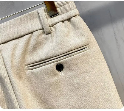 Men's Woolen Straight Leg Casual Pants Autumn Winter Thickened Fashionable Nine Point Pants mid Waist Pure Color Anti-Wrinkle