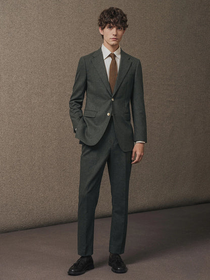 100% Wool Mens Suits Set Blazer + Pant Green Luxury Wedding Groom Wear Simple Style Fashion Man Suit Slim Fit Casual Clothes