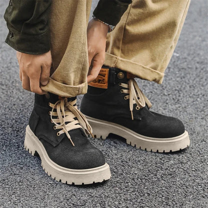 Breathable Men Boots Winter Denim Cloth Mens Ankle Boots Retro Work Boots Platform Men Casual Shoes Handmade High Top Shoes