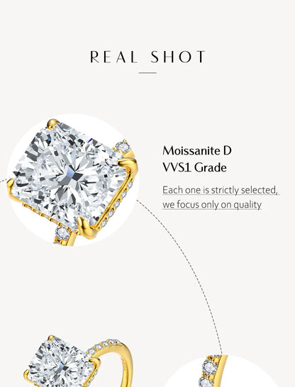 Radiant Cut 4CT Moissanite Ring for Women D Color S925 Sliver 18K Gold Plated Sparkling Engagement Wedding Fine Jewelry