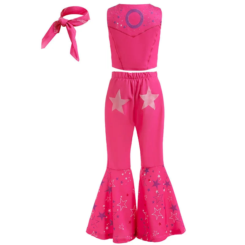 Movie Barbier Halloween Girls Cosplay Costume Peach Princess Dress Vintage Rose Top+Pants+Scarf Street Punk Set Party Clothes