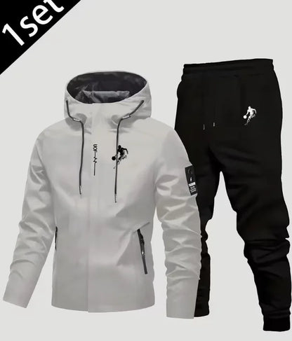 New men's jacket + thickened pants set, suitable for autumn and winter seasons, office, outdoor leisure, and fashionable sports