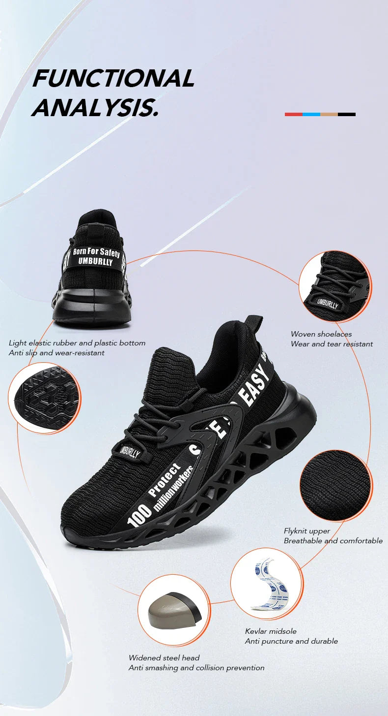 Work Safety Shoes For Men Lightweight Protective Work Sneakers Lightweight Men Shoes Breathable Shoes Anti-Puncture Work Shoe