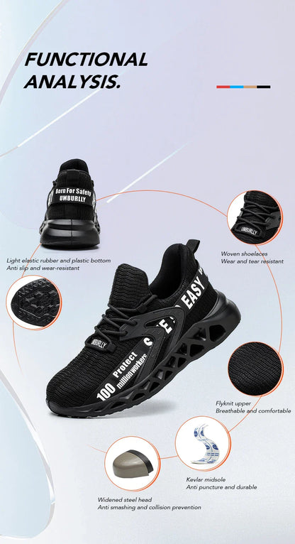 Work Safety Shoes For Men Lightweight Protective Work Sneakers Lightweight Men Shoes Breathable Shoes Anti-Puncture Work Shoe