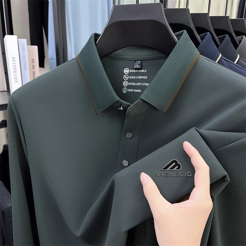 Men's long sleeved T-shirt shirt collar polo shirt 2025 spring autumn new casual wear horse logo