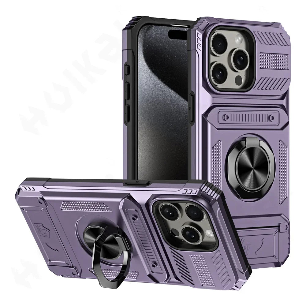 Case For iPhone 16 15 14 13 11 Pro Max XS XR 8 7 Plus Magnetic Rotated Ring Kickstand Heavy Duty Drop Protection Wallet Cover