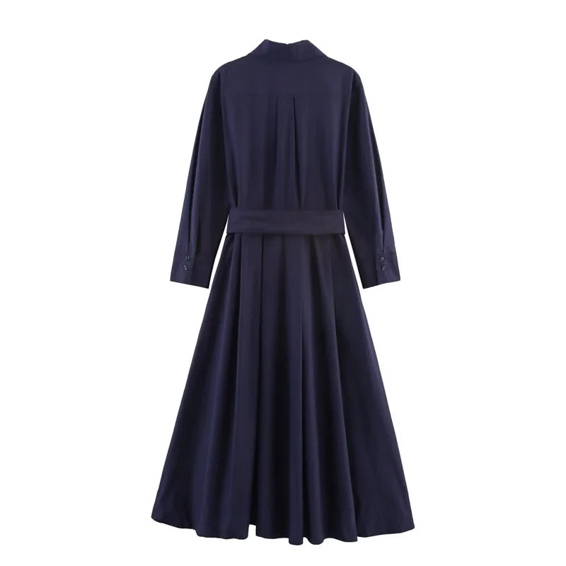Women's Dress Fall 2025 New Solid Color Long Sleeve Shirt Style A-Pendulum Dress Belt Decoration Casual Fashion Personality