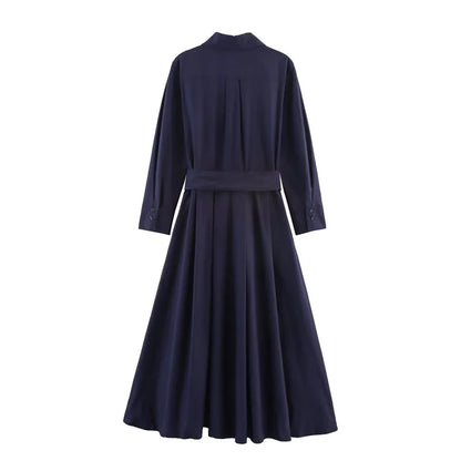 Women's Dress Fall 2025 New Solid Color Long Sleeve Shirt Style A-Pendulum Dress Belt Decoration Casual Fashion Personality