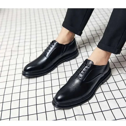 Business Formal Leather Shoes Men's Casual with Suit Low Top Solid Wedding Shoes Color Fashion Oxford Shoes Pointed Office