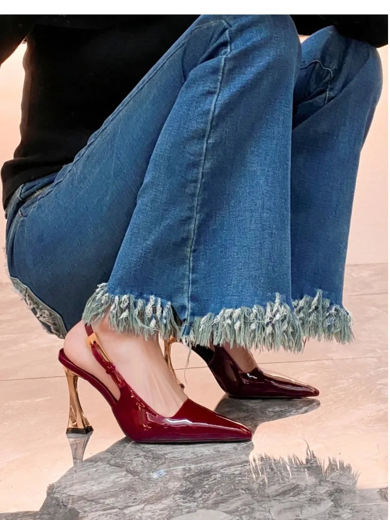 Women's Pumps Sexy Pointe High Heels Sandals Fashion Patent Leather High Heels Elegant Temperament High Heeled Sandals for Women