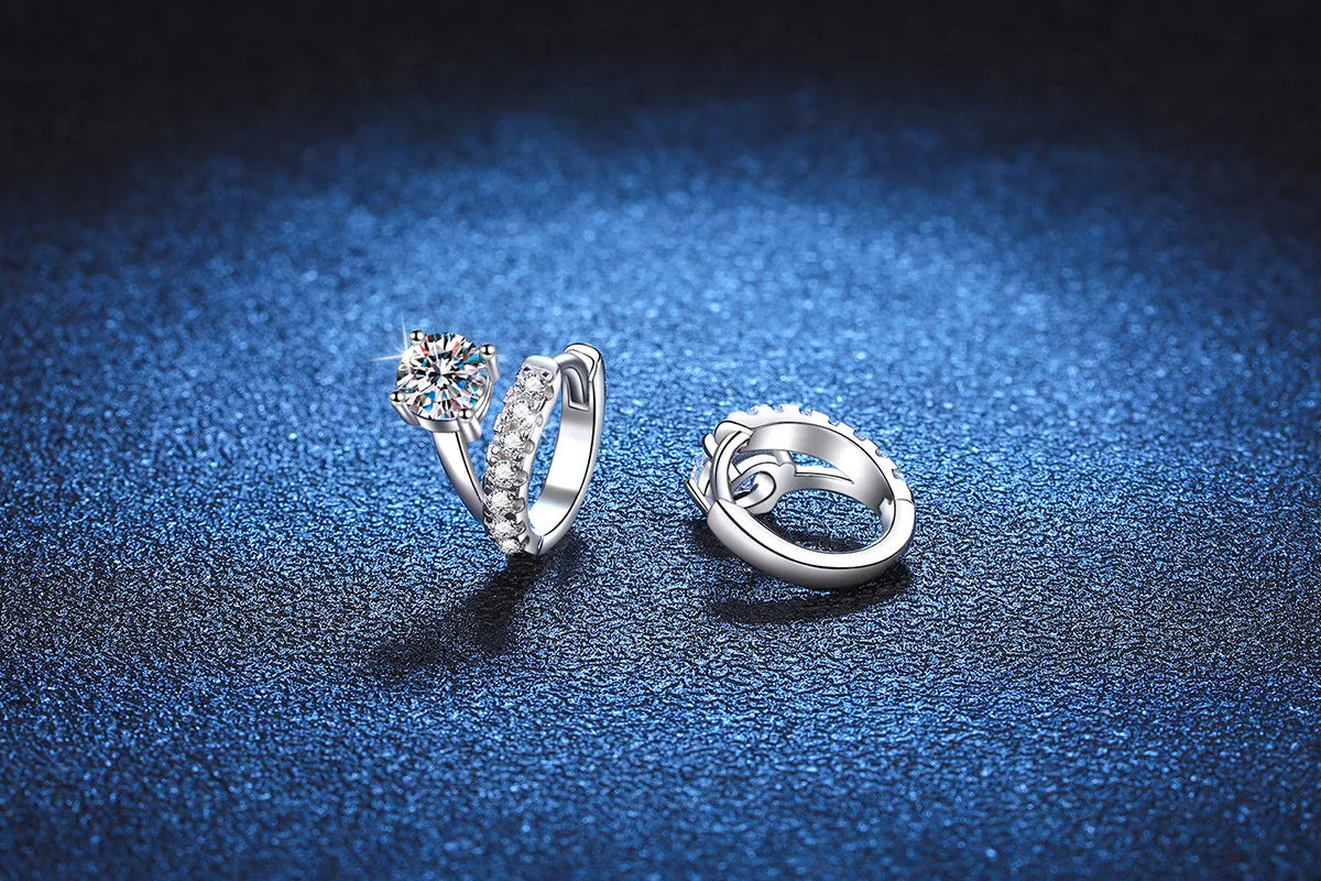 Luxury Platinum Earrings PT950 Asymmetric French Design Women's Buckle D Colour Moissanite Diamond White Gold Jewelry