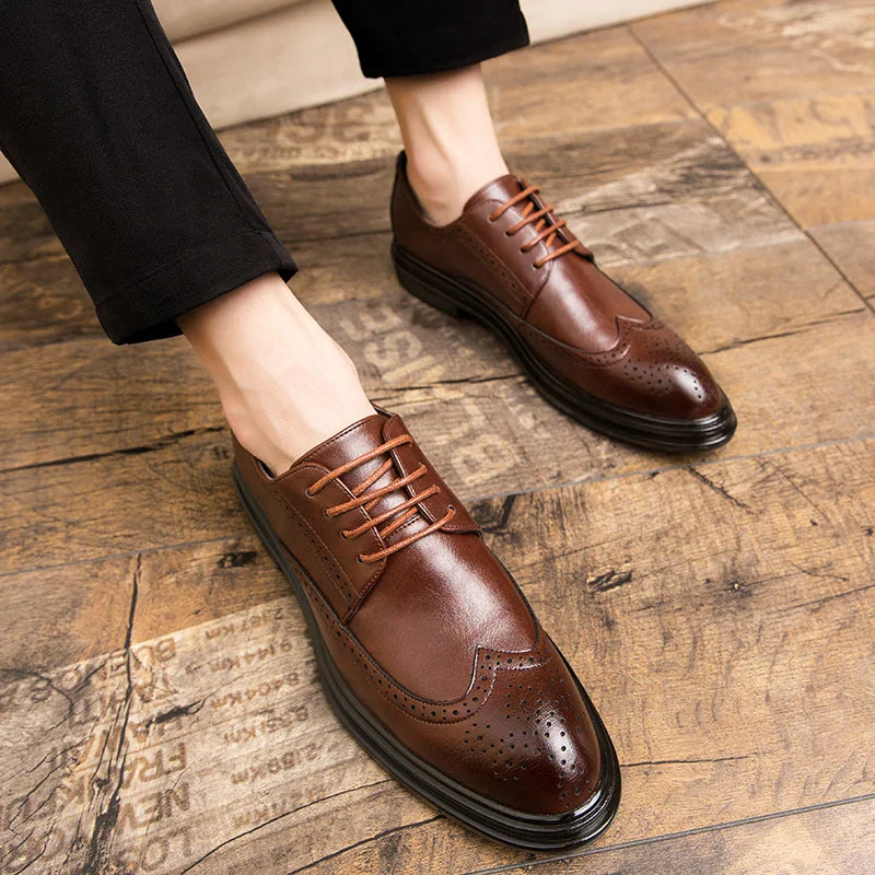 Formal Leather Shoes Men Party Social Office Shoes For Men Classic Brogue Business Wedding Shoes Men's Dress Shoes Black