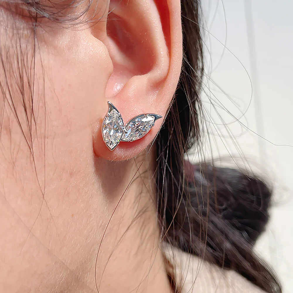 2-Leaves Moissanite Stud Earrings for Women 4Cttw Marquise Cut Lab Diamond Earring 925 Sterling Silver Ear Studs Fine Jewelry