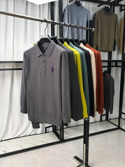 High quality luxury knitted long sleeve T-shirt men's autumn new designer brand Pony embroidery fashion Paul classic polo shirt