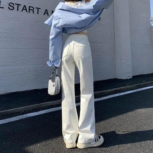 White High Waisted Jeans for Women White Y2k Wide-leg Baggy Jeans