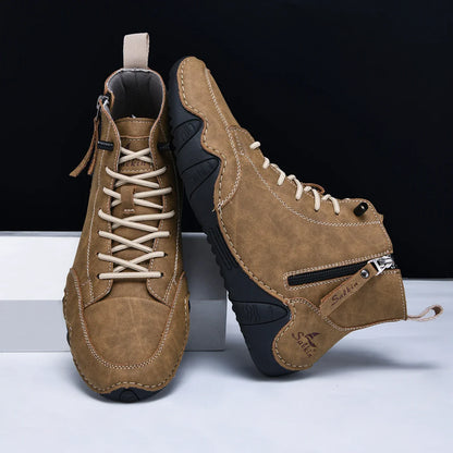 New 2025 Handmade Casual Shoes Men Sneakers Ankle Boots Leather Side Zipper Comfortable Breathable Anti-Slip Outdoor Walking