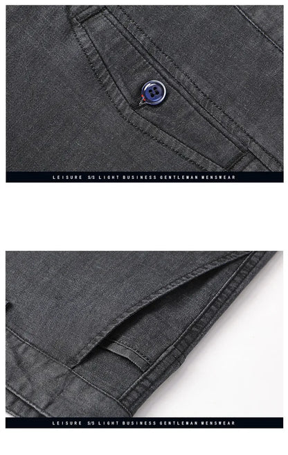 2026 New Men's Summer Jeans Thin Loose Stretch Large Size Ice Silk Straight Pants Elite Business Casual Pants Smoke Gray Blue