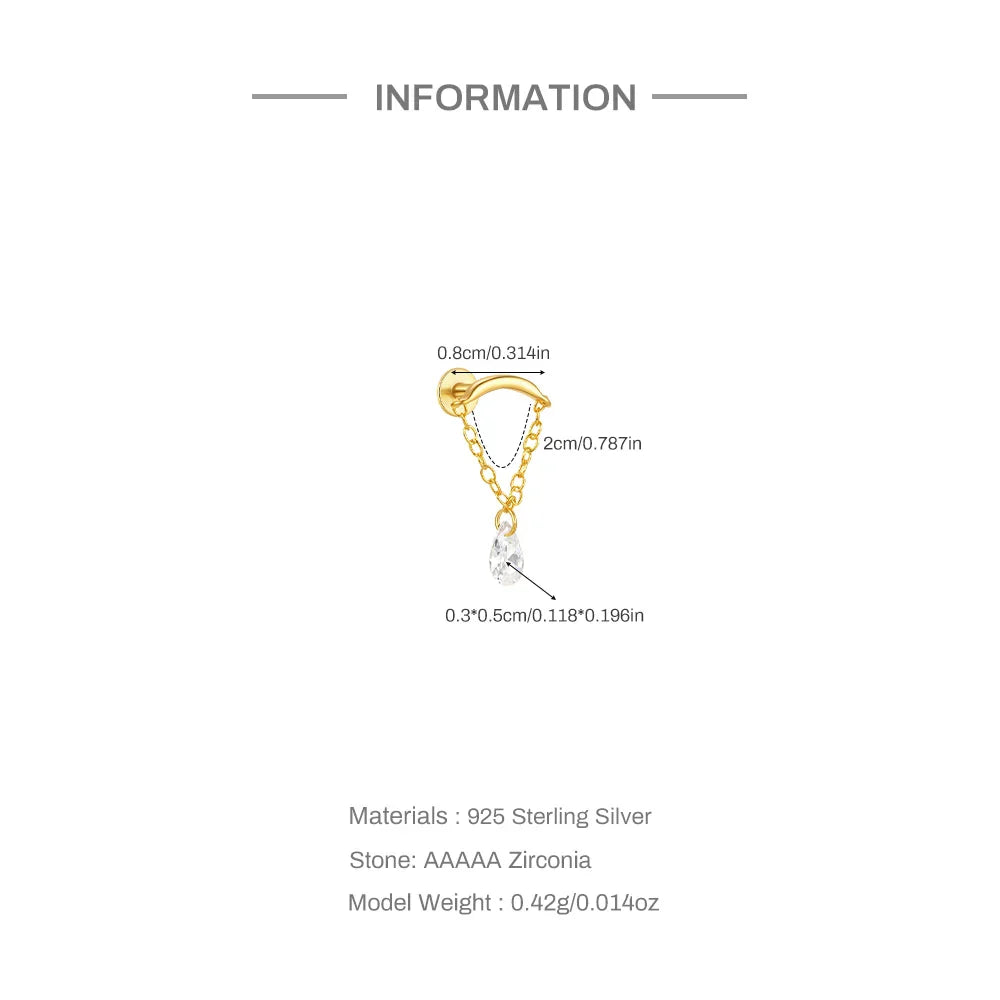 1PC Four Pointed Star Moon Tassel Lotus Cartilage Spiral Puncture 925 Sterling Silver Stud Earring For Women Ins Earring