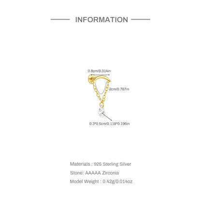 1PC Four Pointed Star Moon Tassel Lotus Cartilage Spiral Puncture 925 Sterling Silver Stud Earring For Women Ins Earring