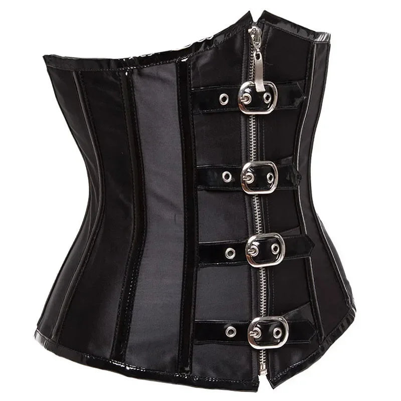 Gothic Steampunk Underbust Corset Top Black Red Spiral Steel Boned Waist Trainer Bustier with Zip Buckles Sliming Corselet