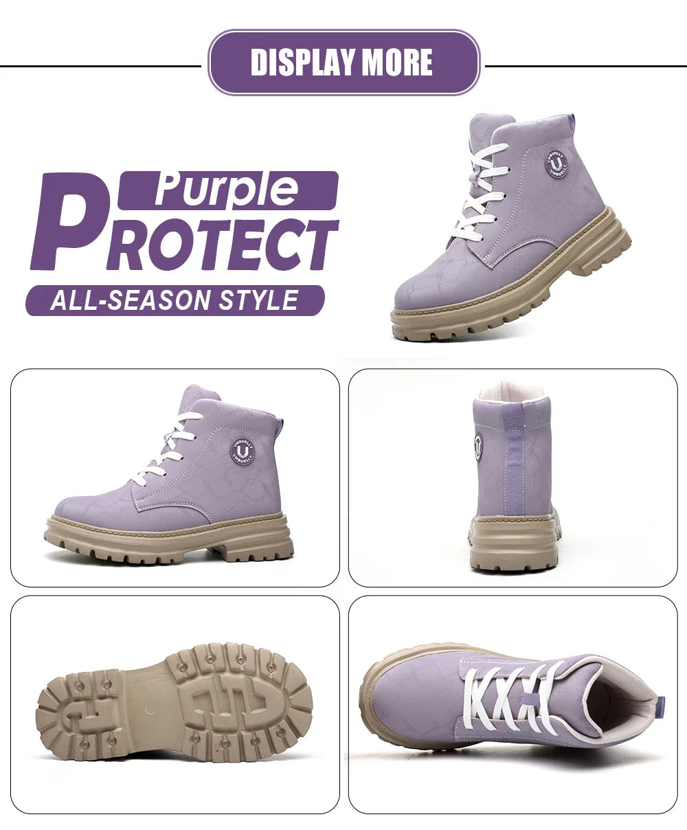Ladies Steel Toe Safety Shoes Anti-Crush Kevlar Workwear Style Outdoor Safety Boots for Women Resistant Comfort Footwear