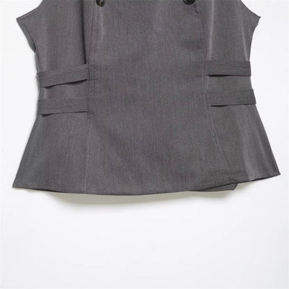 Women's two-tone double-breasted high-neck sleeveless top, waist-cinching slim-fit high-street casual women's vest, 2026 new