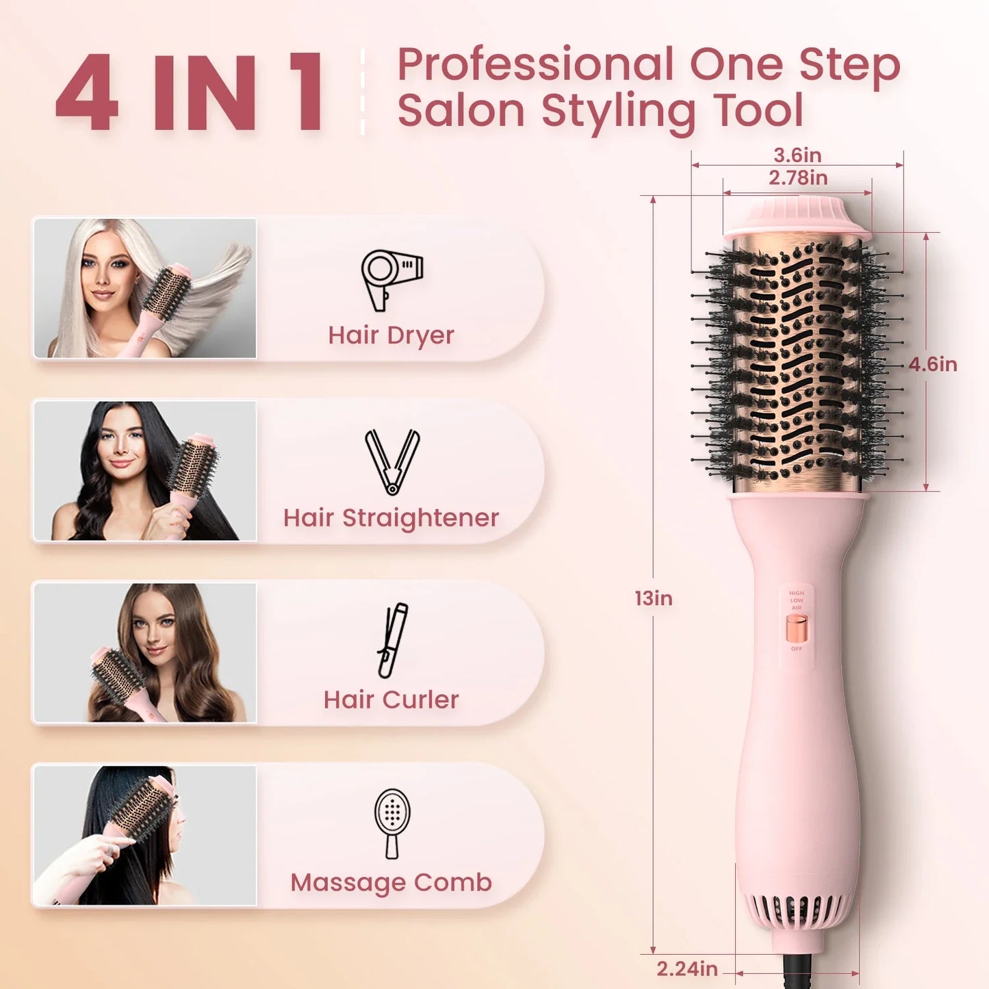 Professional Blowout Hair Dryer Brush Dryer and Volumize Hot Air Brush for Women Curling Irons Styler Electric Brushes