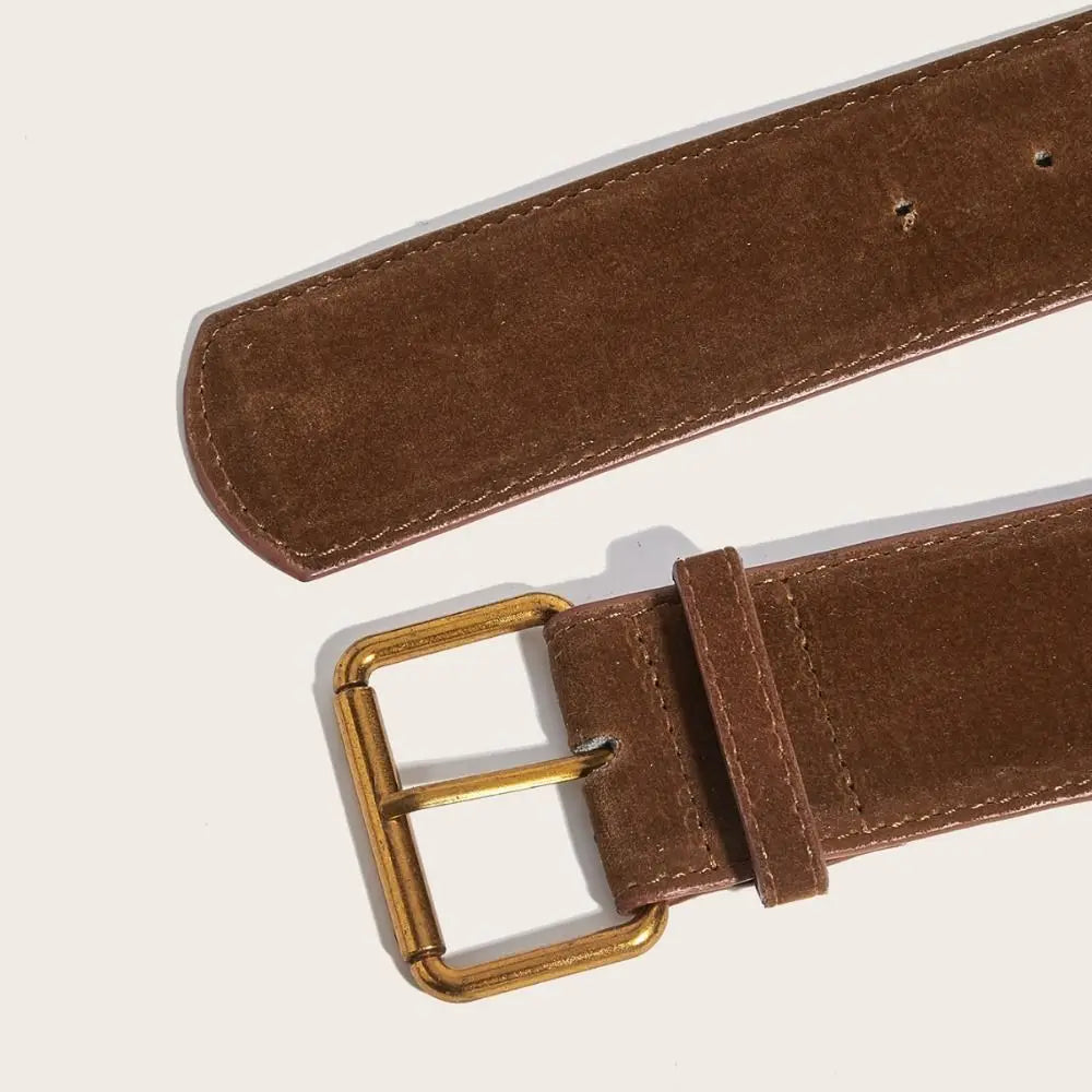 Women Luxury Design Suede Leather Wide Belt Casual Versatile Business Waist Strap Trendy Pin Buckle Waistband