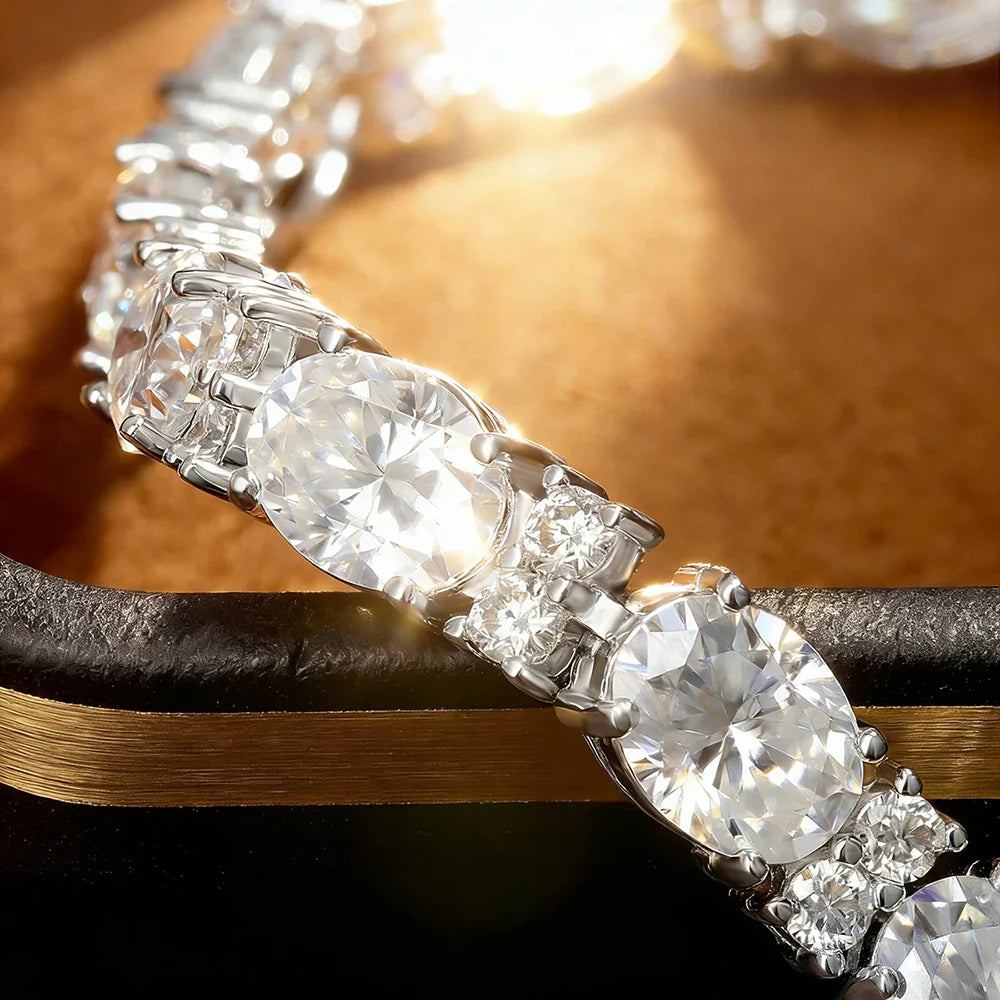 Oval/Round Cut Moissanite Tennis Bracelets with Certificate S925 Silver 1.5CT West East Set Diamond Bracelet Jewelry for Women