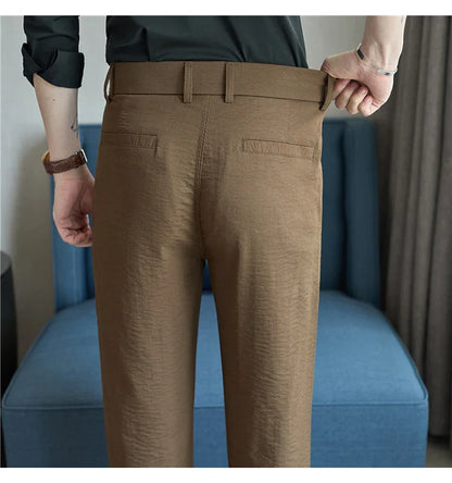 Men's Old Money Style Linen-Cotton Pleated Dress Pants – Lightweight, Semi-Elastic Waist & Wrinkle-Free for Summer