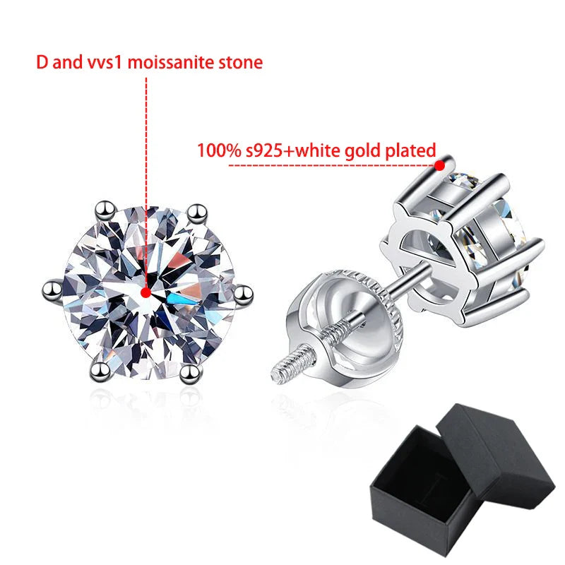Screw Thread 1-4CT Moissanite Earring Studs for Women Men  Solitaire Ear Stud 100% S925 Solid Silver White Gold Plated