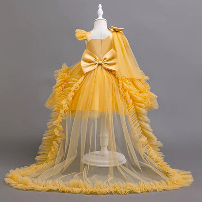 KLFLGD Novos vestidos de festa de verão para meninas vestido de festa elegante para casamento de floristas vestido de cauda de tule rosa para meninas de 2 a 6 anos